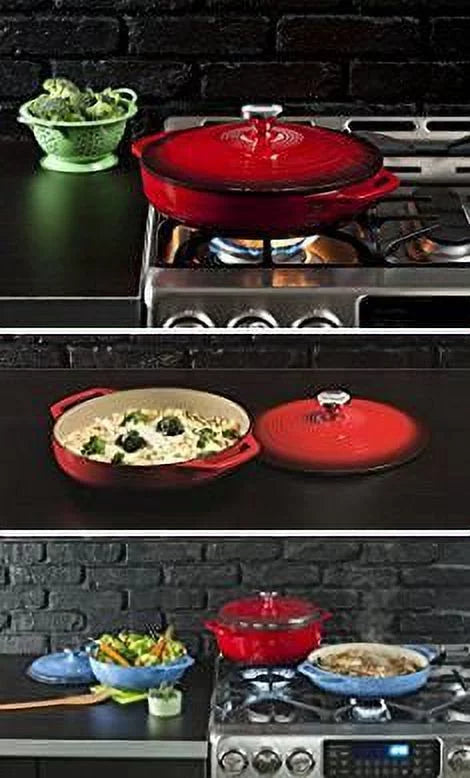 Red Enameled Cast Iron Covered Casserole P881