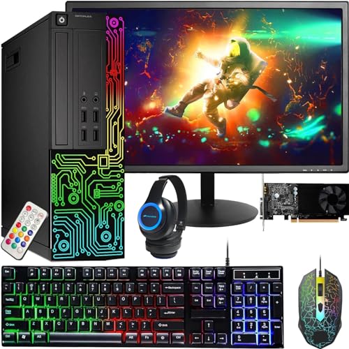 RGB Gaming Desktop Computer PC, Intel Core i5, GeForce GT 1030, 16GB RAM, 512GB SSD, 24 Inch Monitor, Keyboard Mouse Headset, WiFi, Windows 10 Pro U386073