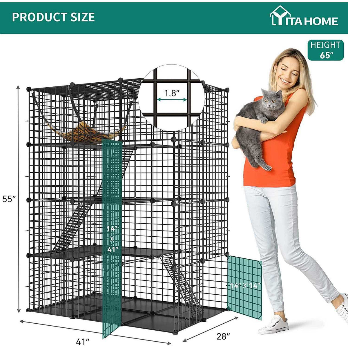 4-Tier Large Metal Wire Cat Cage Cat Hammock Cat Playpen J941930
