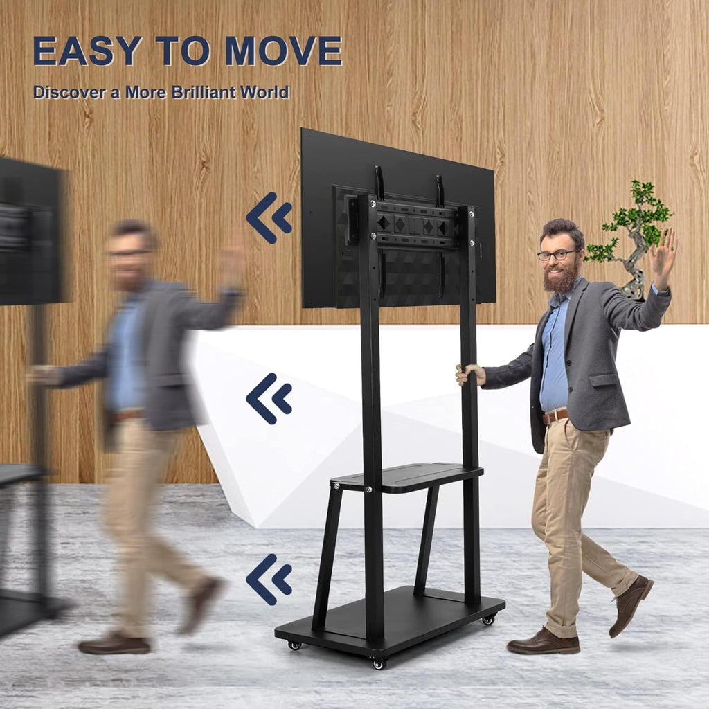 Mobile TV Cart Rolling Floor Stand for 32-75 Inch LCD LED OLED Flat Panel Screens with Shelf F586