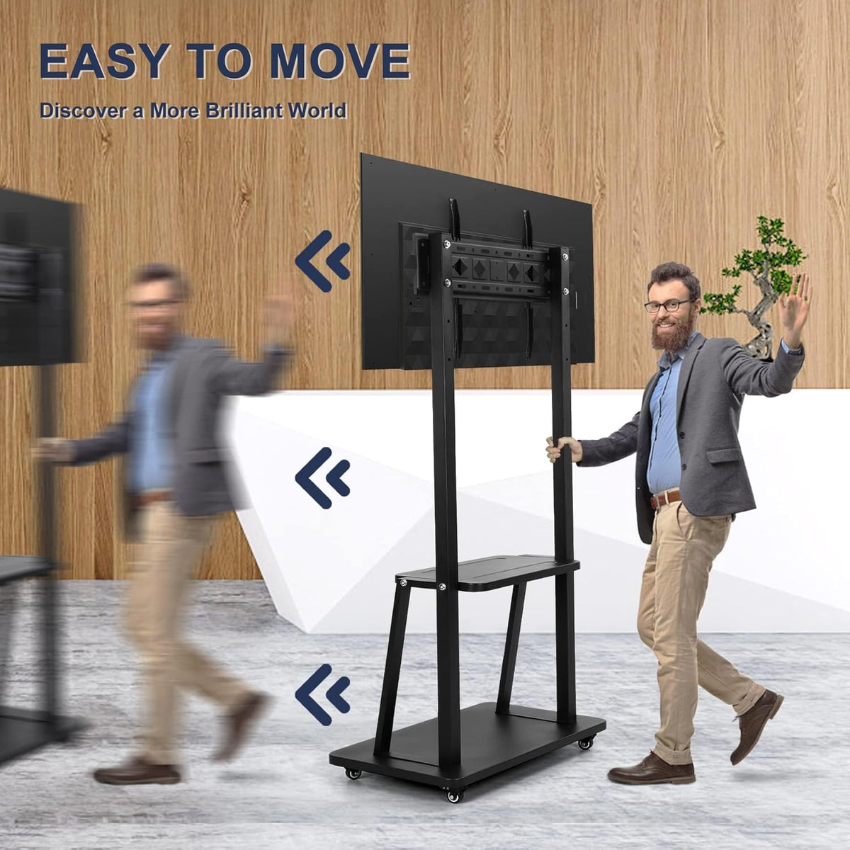 Mobile TV Cart Rolling Floor Stand for 32-75 Inch LCD LED OLED Flat Panel Screens with Shelf F586