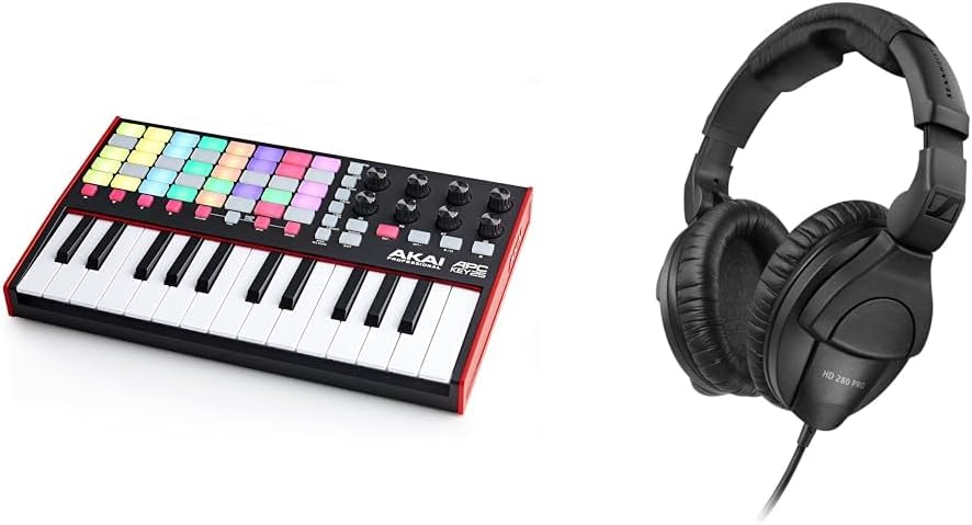 25-Key USB MIDI Keyboard Controller & Over-Ear Monitoring Headphones, Black S973