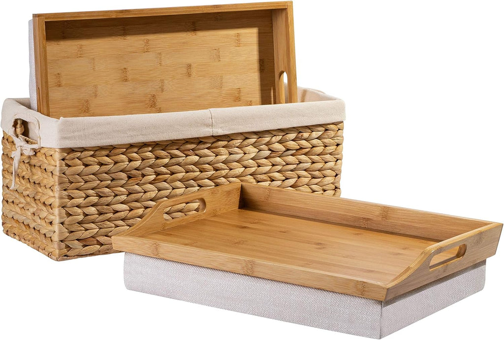 Wood Lap Trays with Basket Set E36469