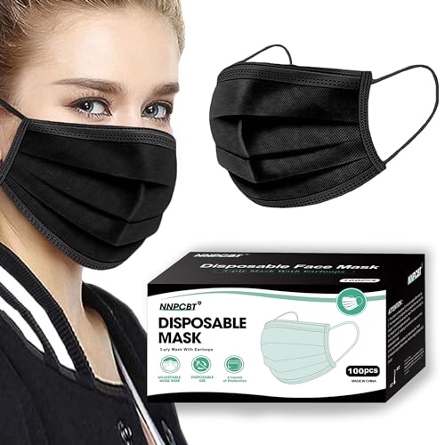 100PCS 3 Ply Black Disposable Face Mask O75467