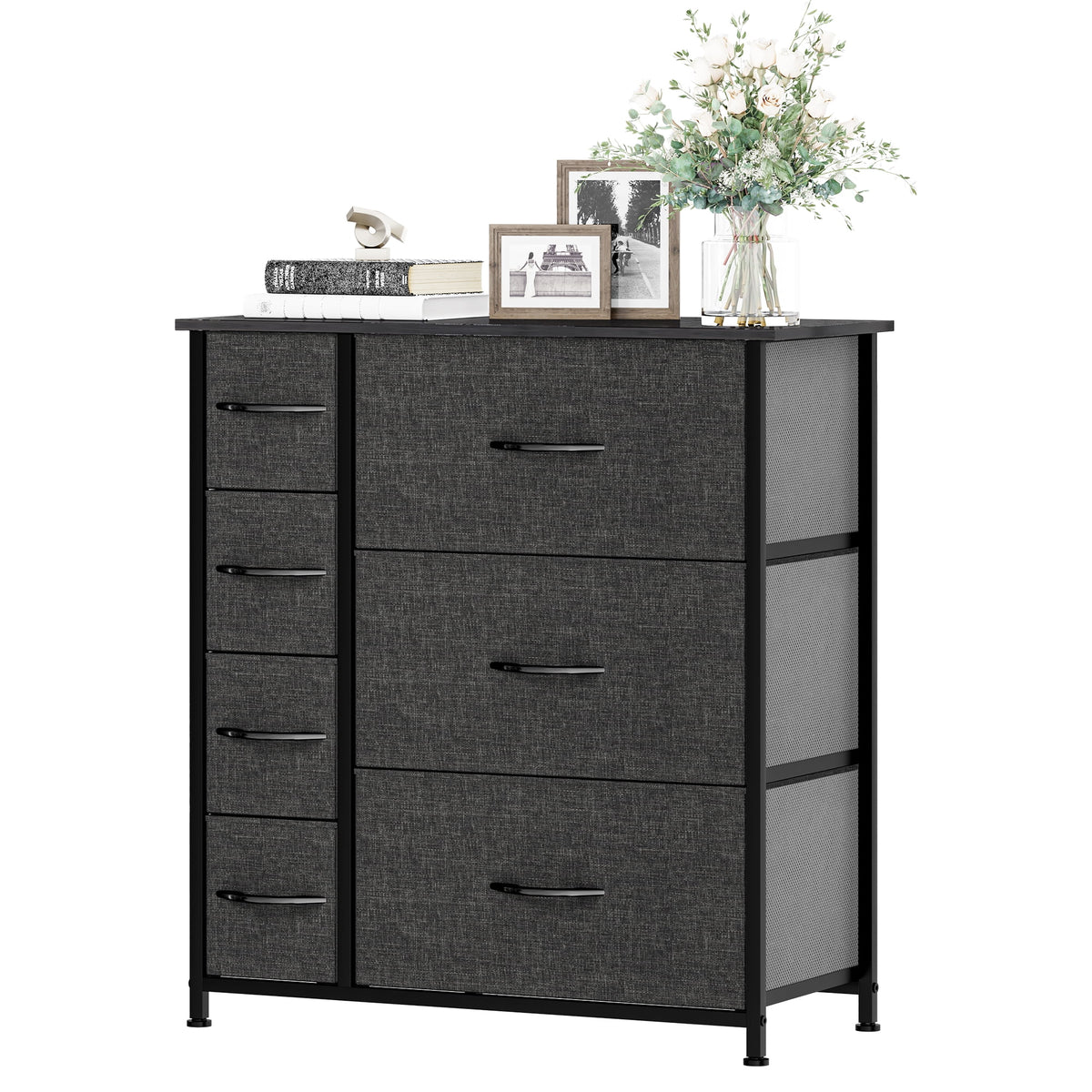 Gray Metal Fabric Wood Drawer Chests B2386