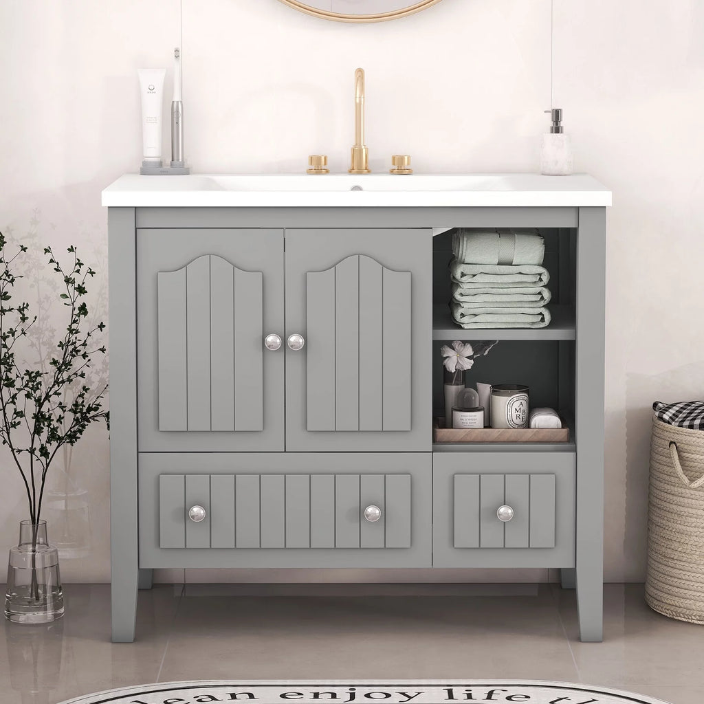 36" Bathroom Vanity with Sink, Undermount Storage Cabinet Set, Gray J64991