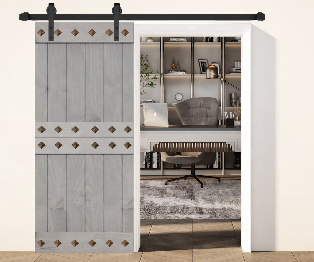 French Gray Finished Knotty Pine Wood Sliding Barn Door Slab O584645