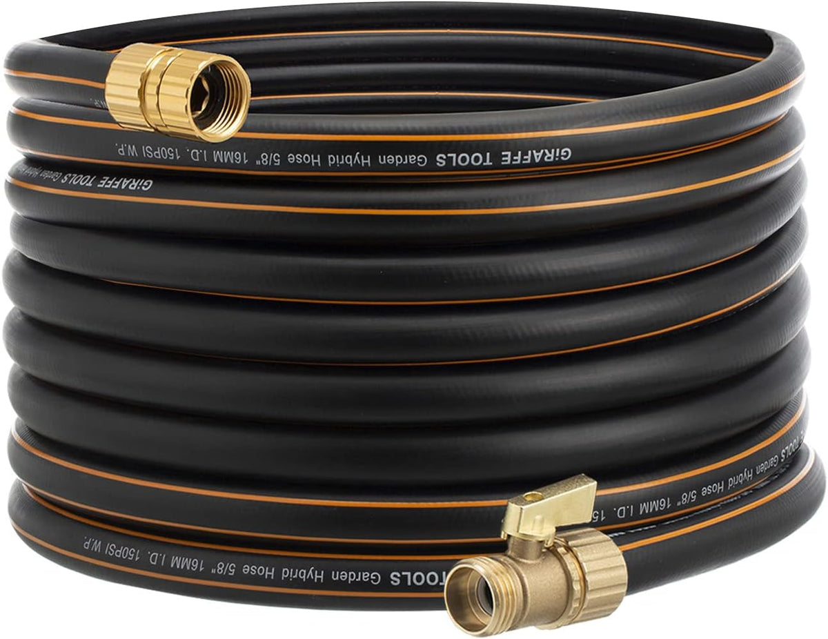 Giraffe Hybrid Garden Hose 50ft x 5/8" with Shut off Valve, Flexible, Heavy Duty, Leakproof, Lightweight Water Hose Pack of 2 T971