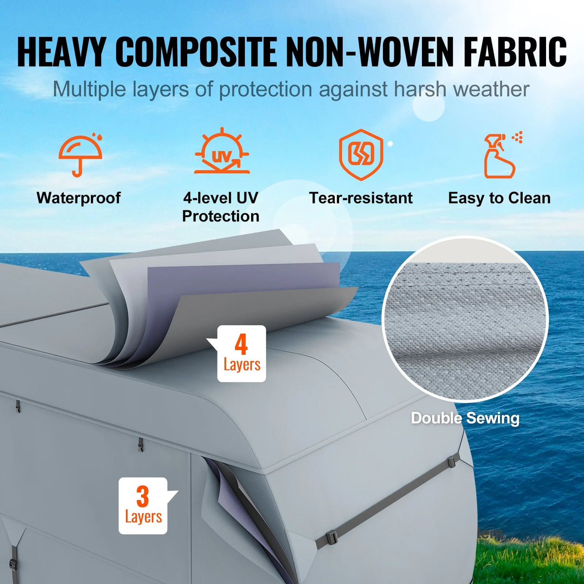 28-30' 4-Layer Non-Woven Fabric RV Cover with Storage Bag and Patches J7275