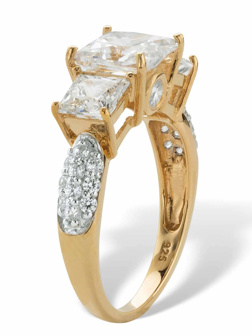 Princess-Cut Cubic Zirconia 3-Stone Engagement Ring 3.06 TCW in Solid 10k Yellow or White Gold W55129