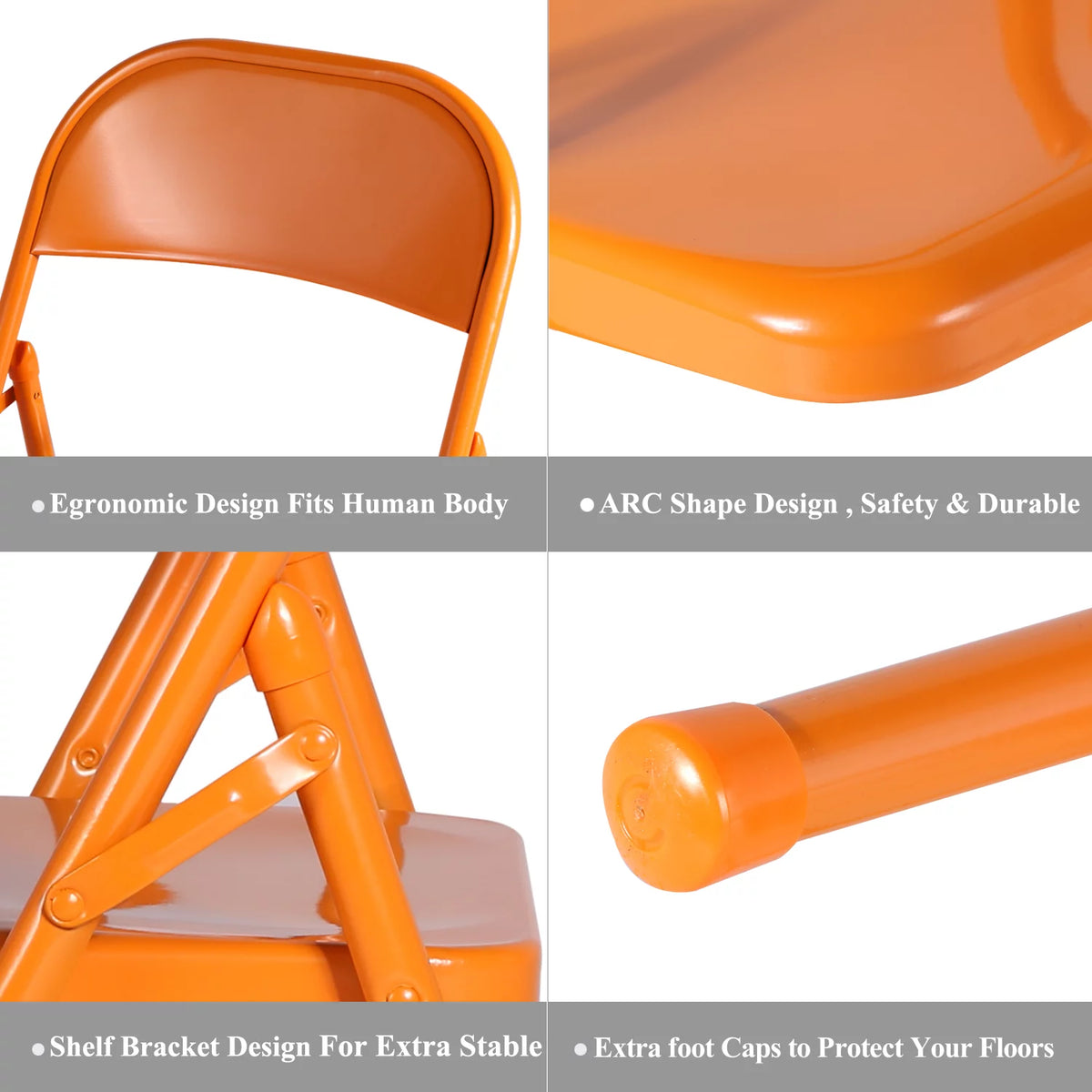 Set of 4 Orange Metal Folding Chairs K155