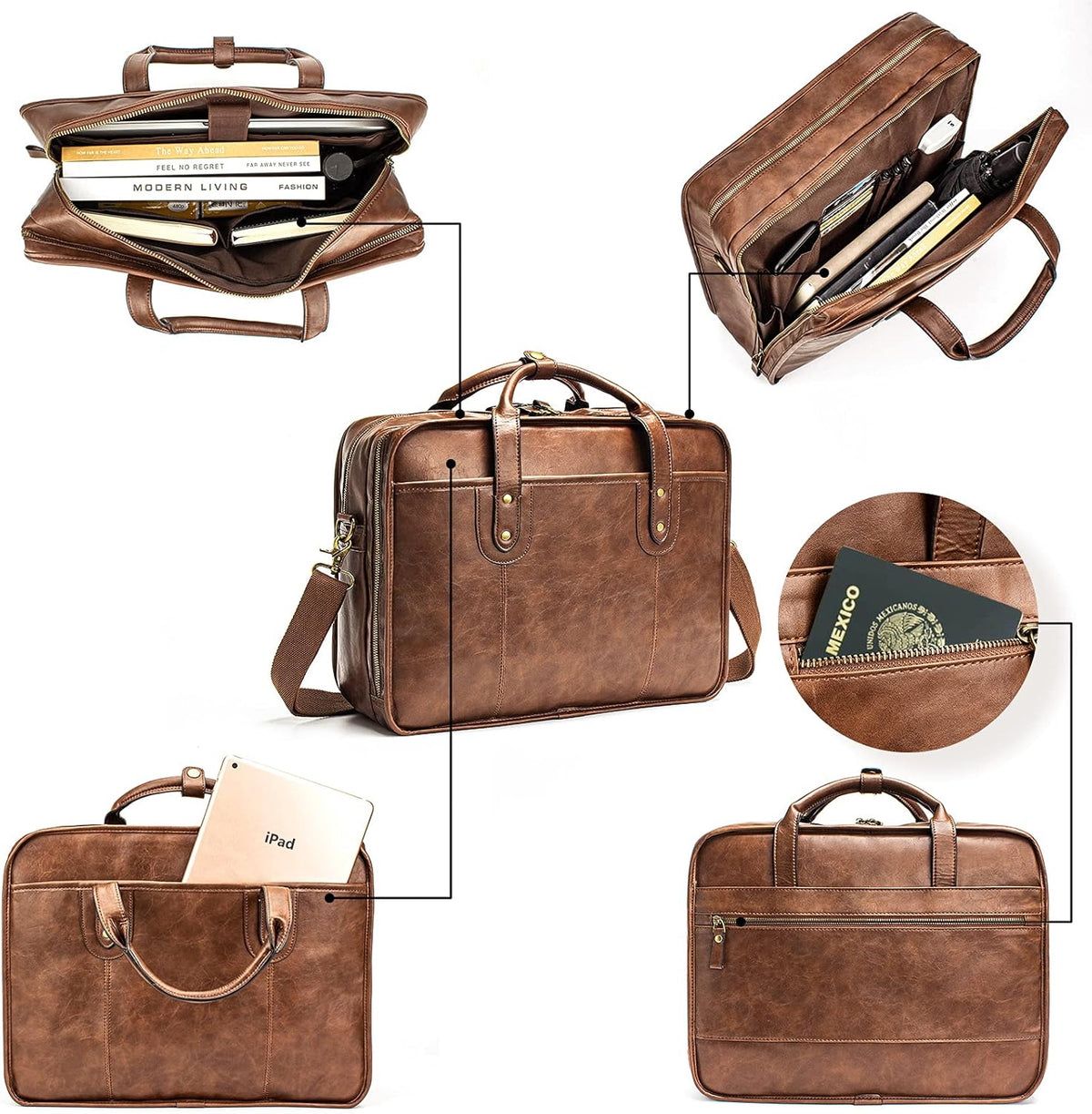 Vintage Brown Leather Laptop Messenger Bag Q843