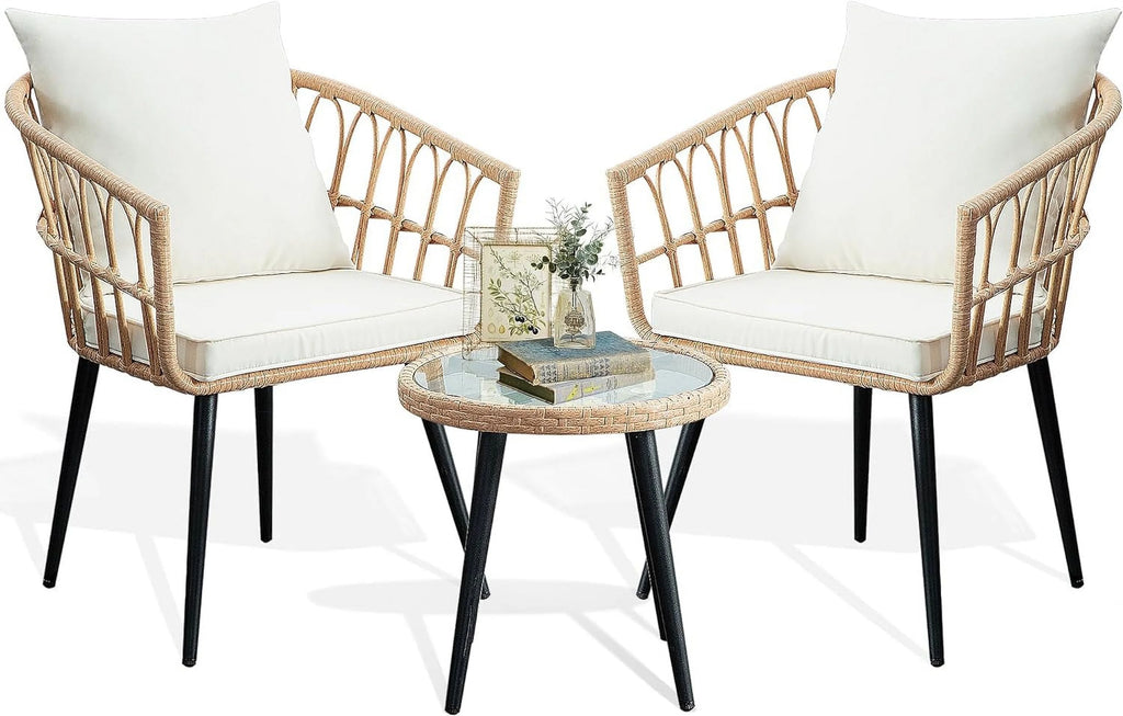 3 Piece Beige Wicker Patio Bistro Set L327133