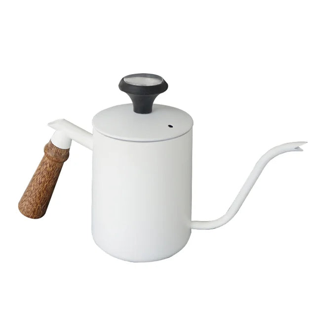 White Steel GooseNeck Coffee Kettle 600ML with Thermometer Z8865