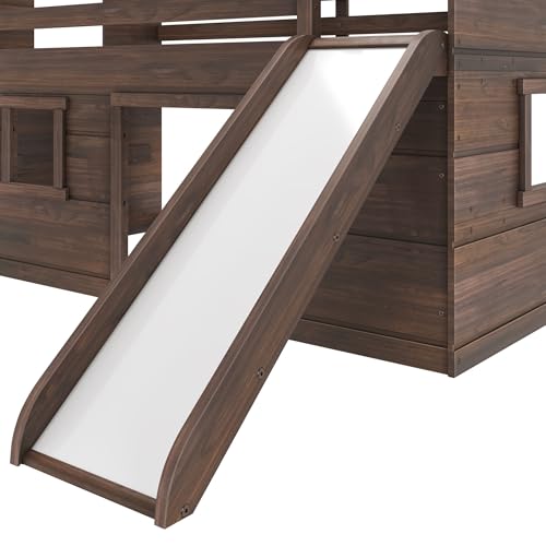 Twin Size Solid Wood Low Loft Bed with Storage Drawer and Ladder Y30967