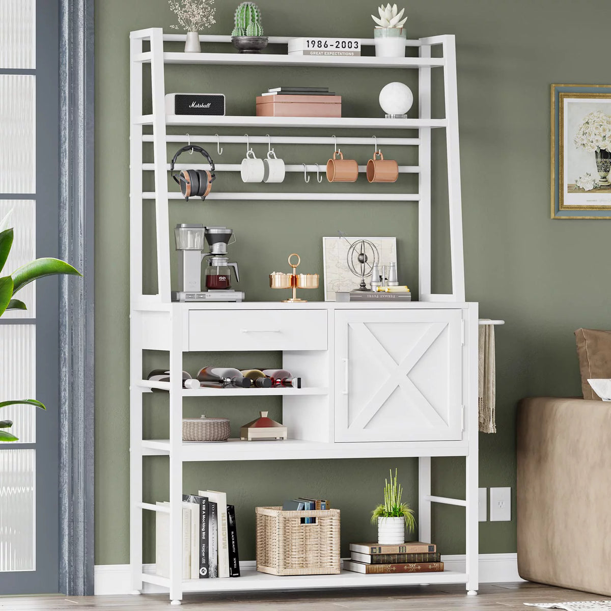 White Kitchen Bakers Rack with Storage G2397