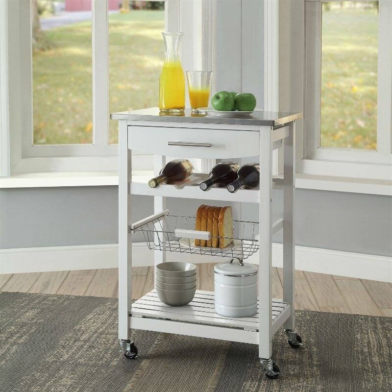 White Wood Kitchen Island Storage Cart H36117