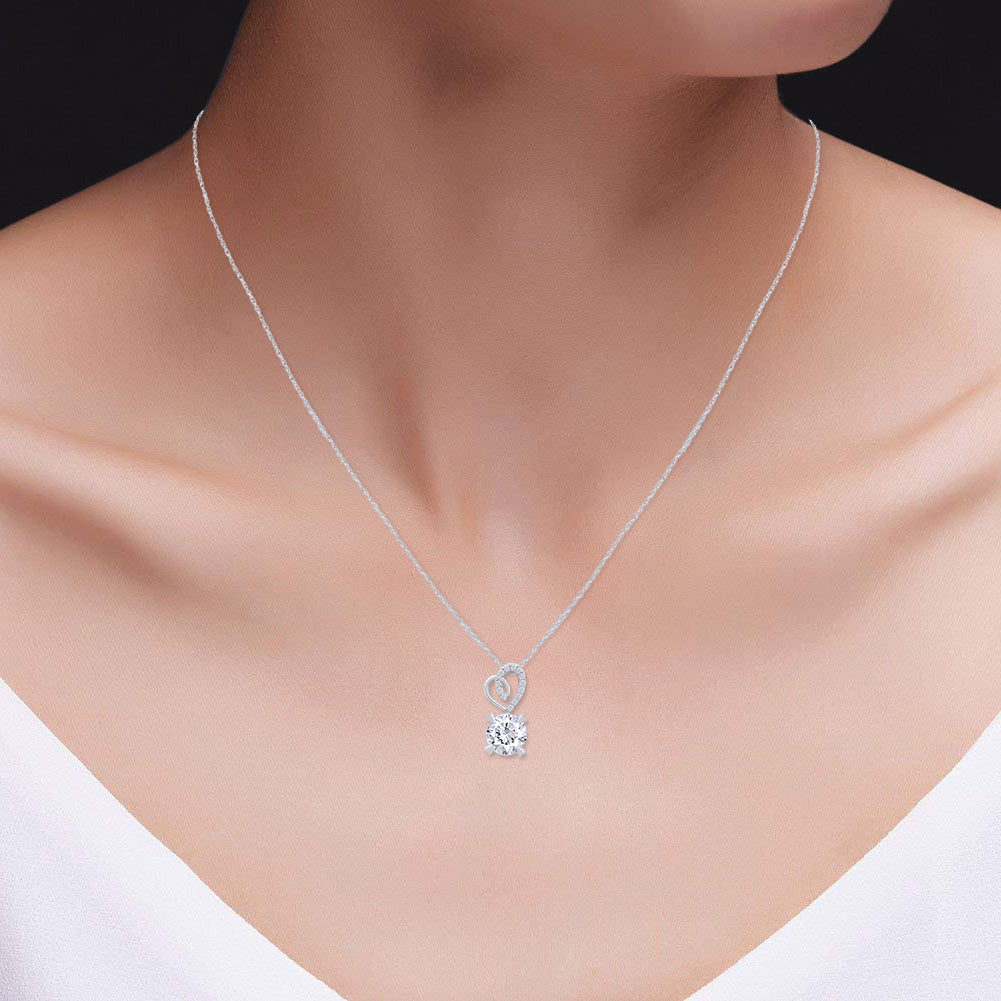 14K Solid White Gold 1 Carat Round Moissanite Necklace Y440897