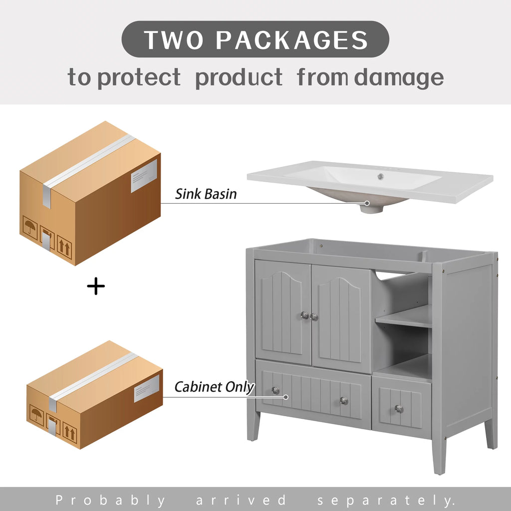 36" Bathroom Vanity with Sink, Undermount Storage Cabinet Set, Gray J64991