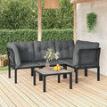 5 Piece Outdoor Patio Furniture Set, Black Poly Rattan Sectional Sofa with Dark Gray Cushions M729