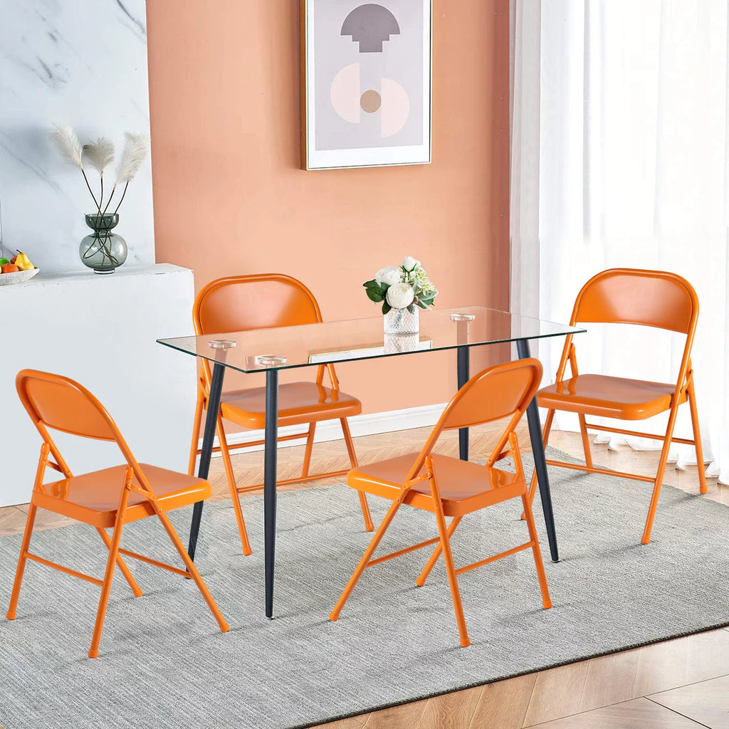 Set of 4 Orange Metal Folding Chairs K155