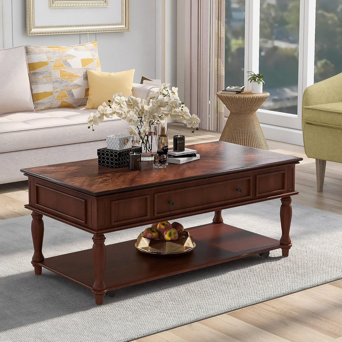 Gray Coffee Table with Drawer and Storage Shelf D8433