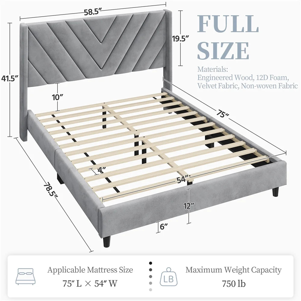 Light Gray Upholstered Bed with Wooden Slat Support H245311