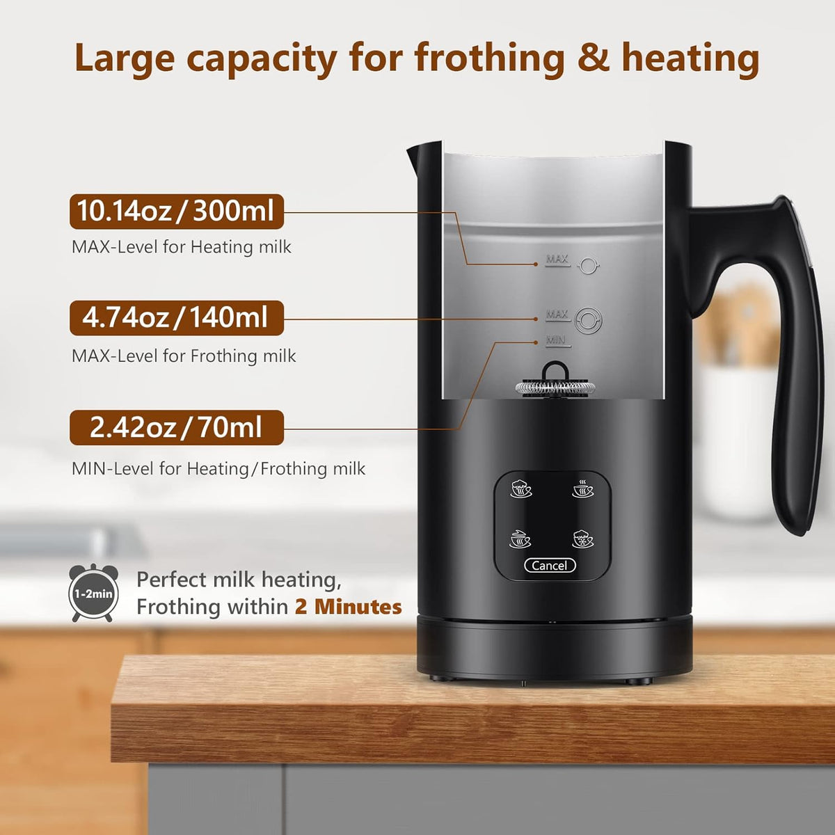 Black Pack of 2 Stainless Steel Electric Milk Frother and Steamer X19319