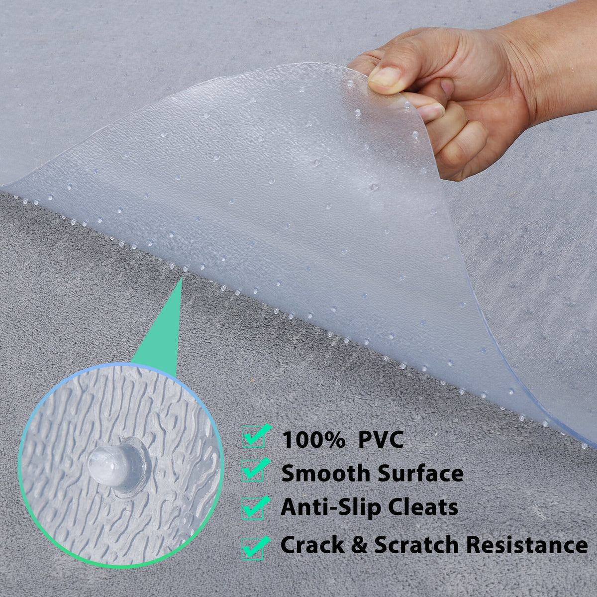 Clear PVC Office Chair Mat with Cleats S71636