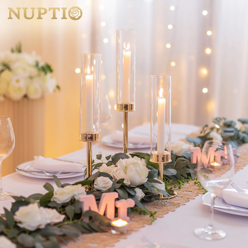 Gold Taper Candle Holders with Hurricane Glass Set of 6 L524191