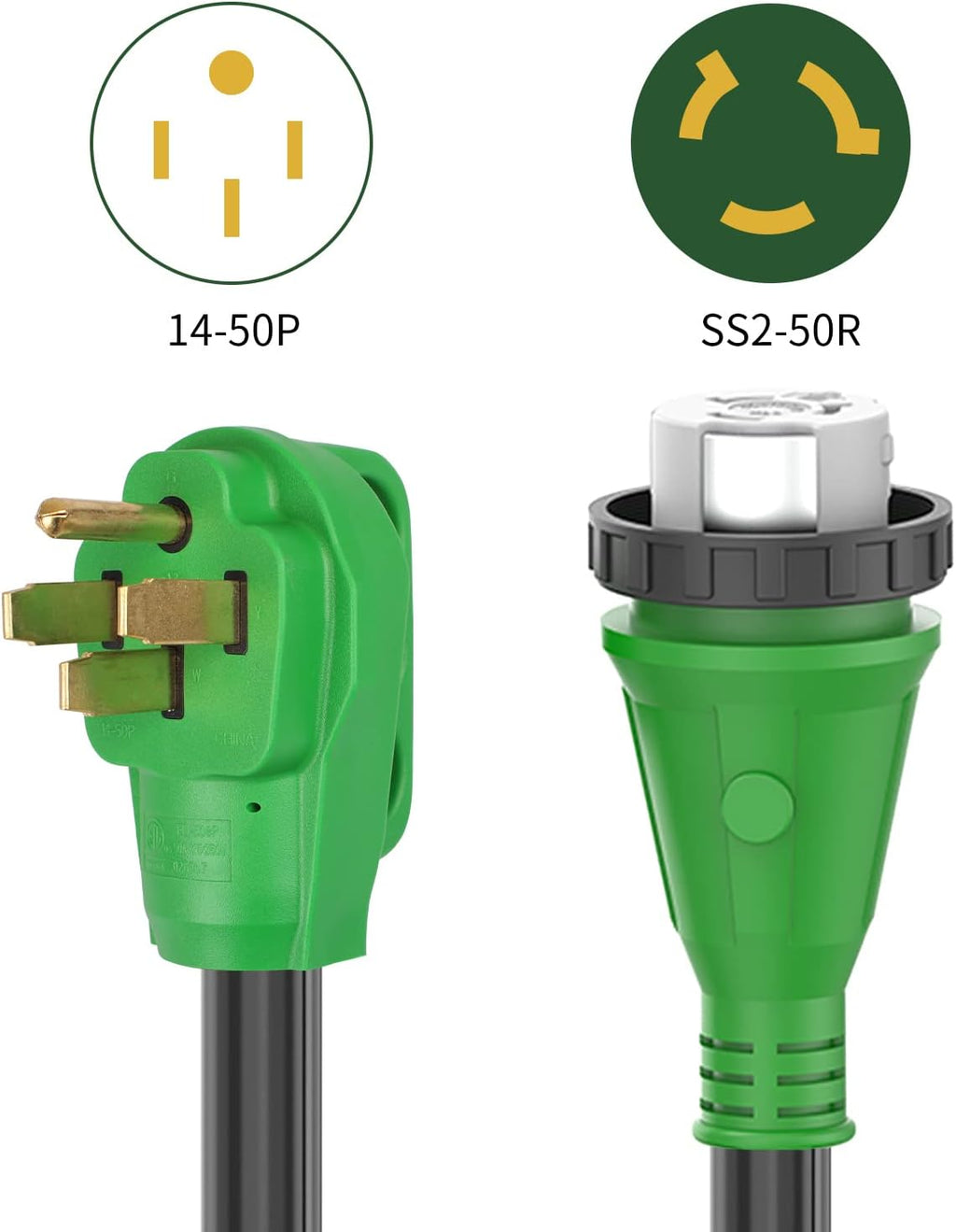 Detachable Power Cord 50A 50FT with Polarity LED Indicator, 14-50P Male to SS2-50R Locking Female, Storage Bag and Plastic Strap H620