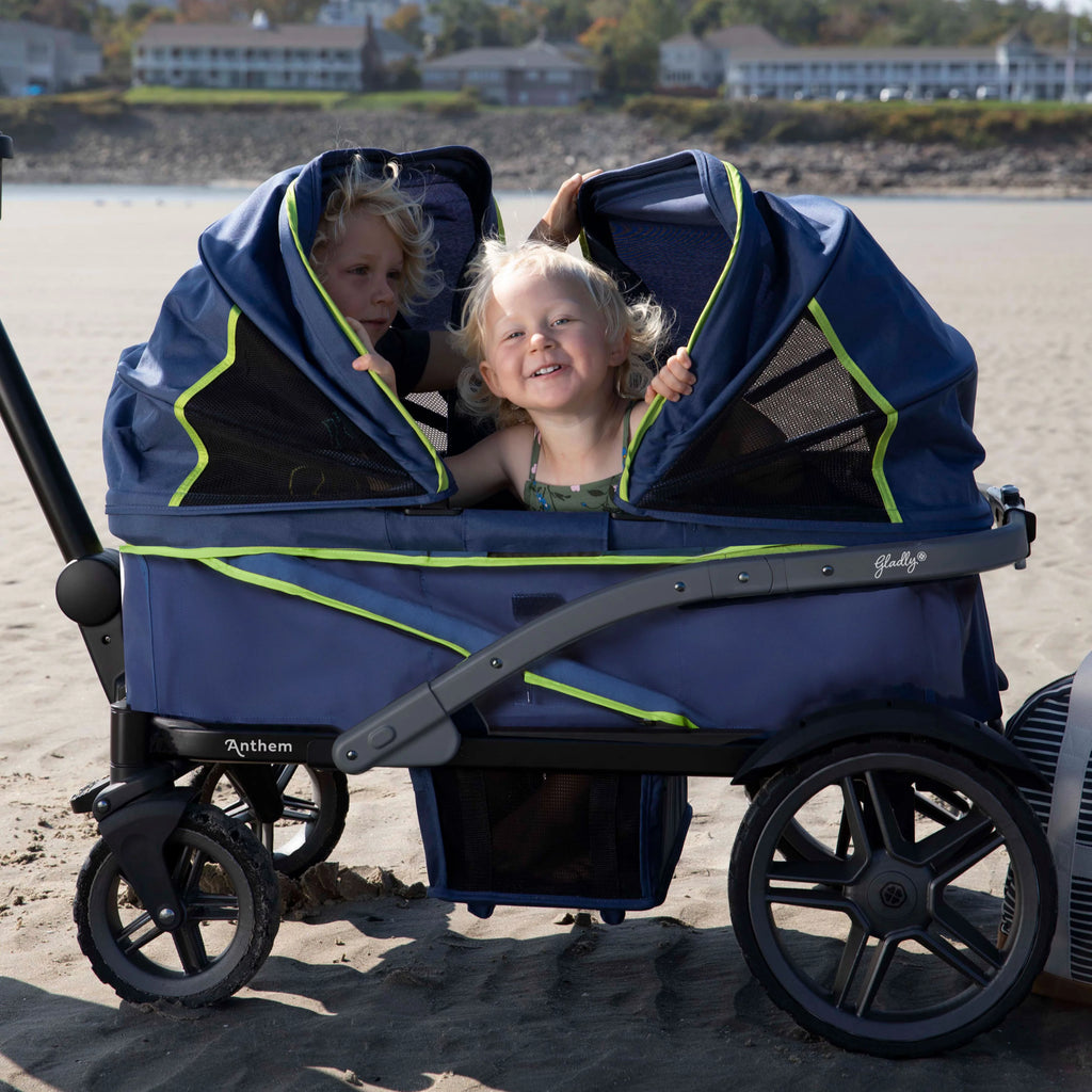 2-Seater Wagon Stroller with Rugged Wheels and Removable Canopy G221