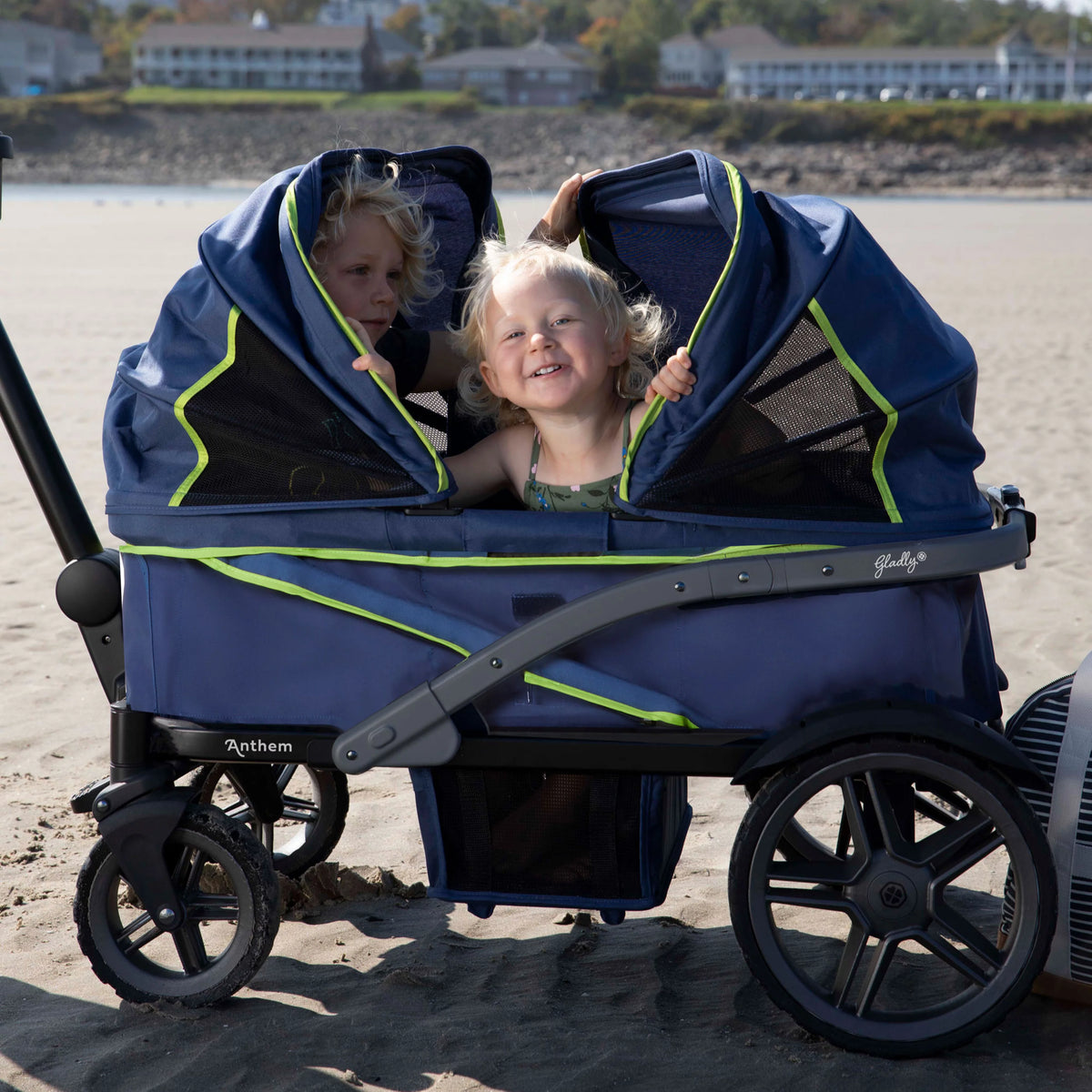 2-Seater Wagon Stroller with Rugged Wheels and Removable Canopy G221