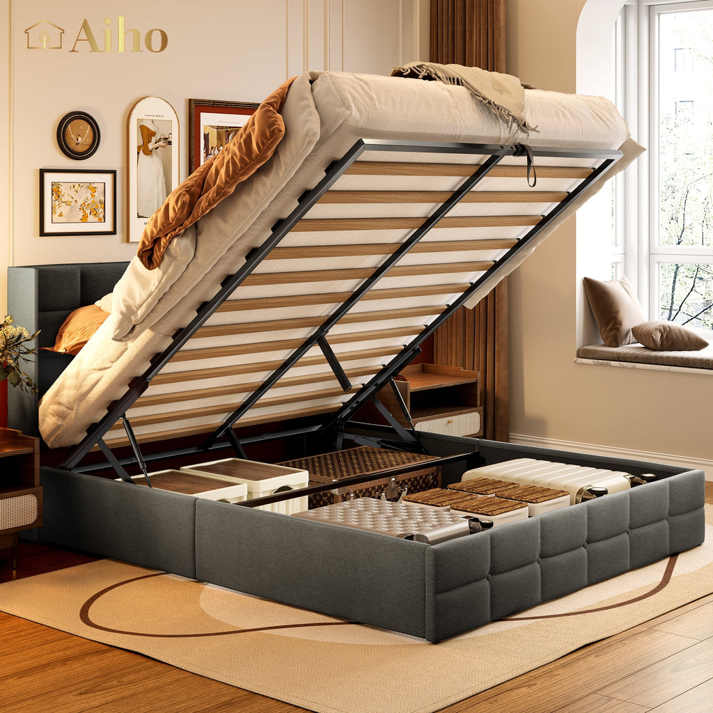 Queen Size Lift Up Storage Bed with Wingback Headboard B770075