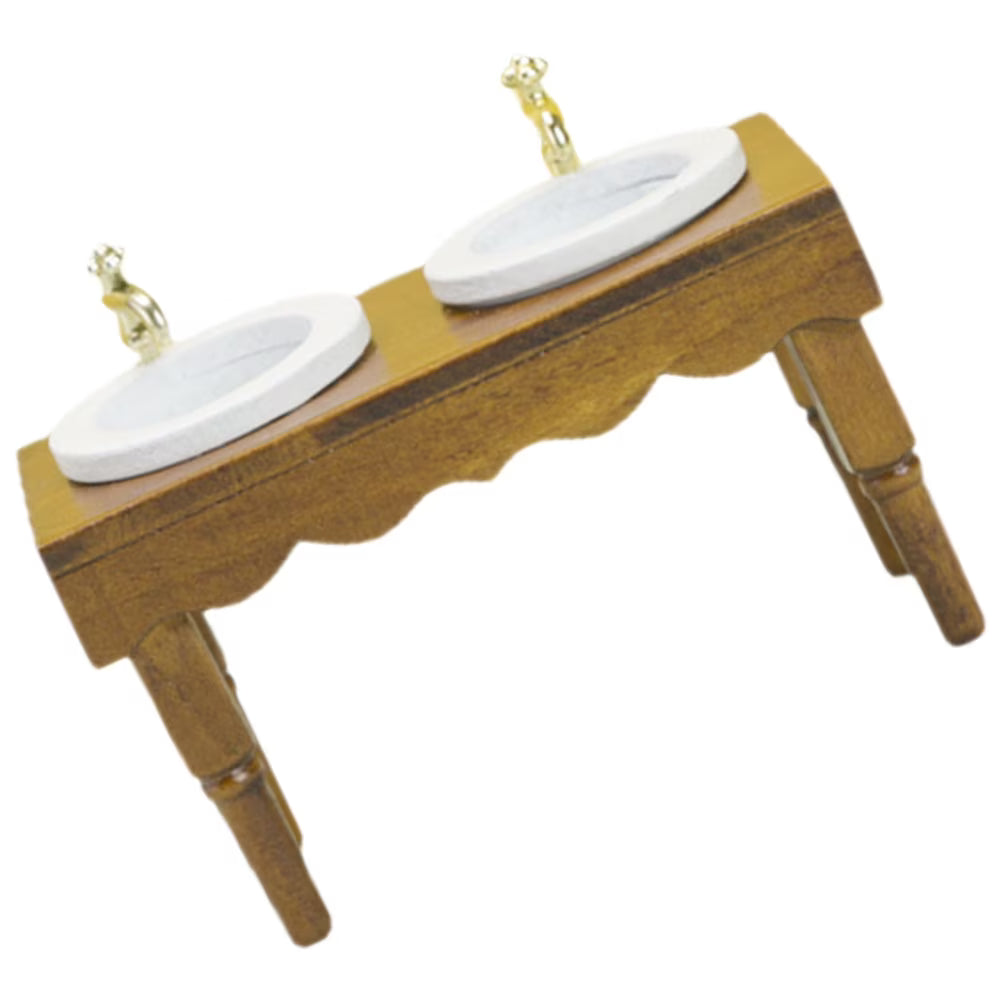 Walnut Wooden Double Basin Wash Sink Dollhouse Furniture W939