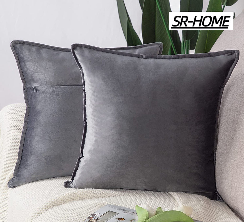 Set of 2 Super Soft Velvet Decorative Throw Pillow Covers Square with Fringe Cushion Case Y960989