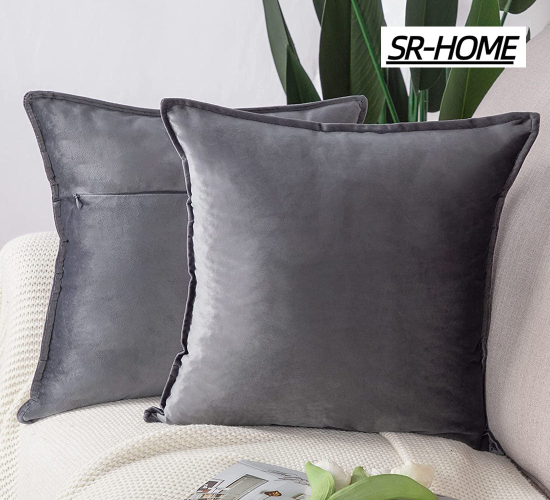 Set of 2 Super Soft Velvet Decorative Throw Pillow Covers Square with Fringe Cushion Case Y960989