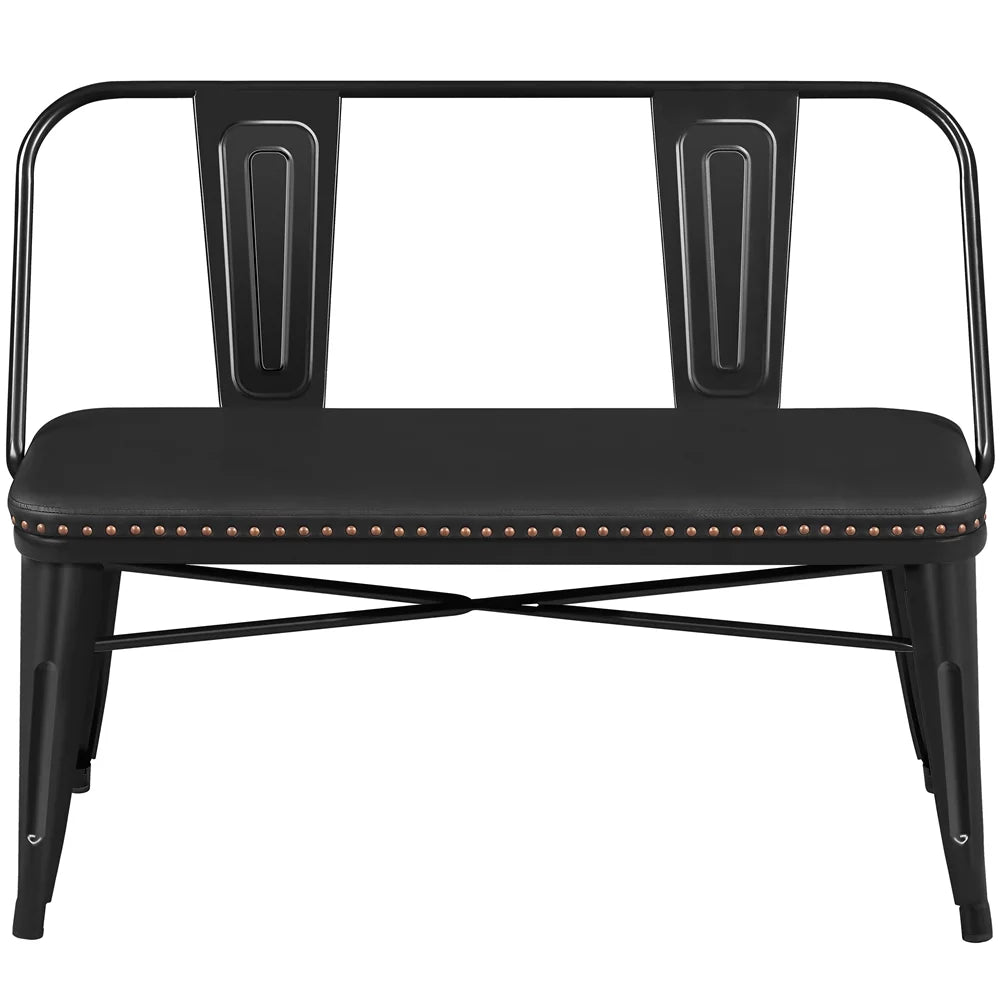 Black Metal Dining Bench with Upholstered Seat V412