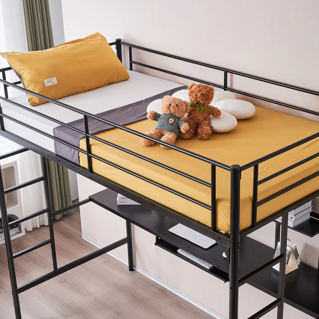 Black Metal Twin Loft Bed with Desk S8340