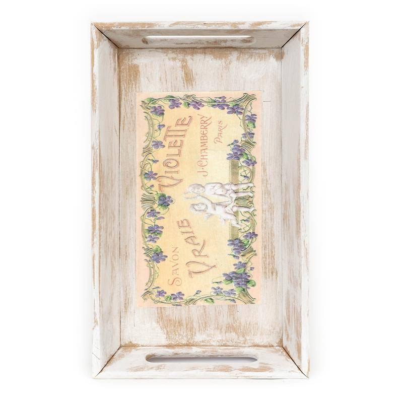 White Savon Violette Decorative Wood Tray F115969