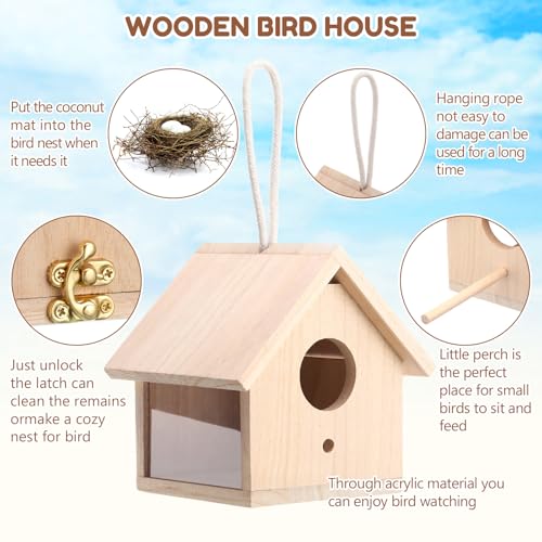 4 Set Wooden Birdhouse Kits with Lanyard and Post H4906