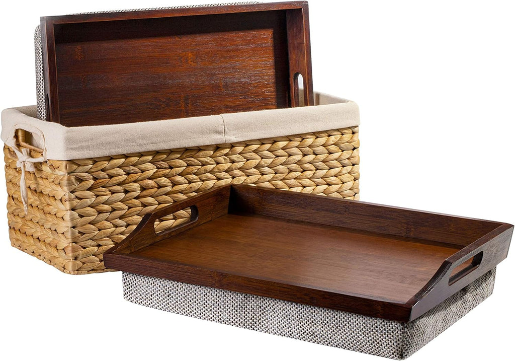 Wood Lap Trays with Basket Set E36469