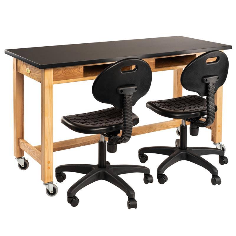 72x22 Wood Science Lab Table with Chemical Resistant Top and Casters in Black J15990