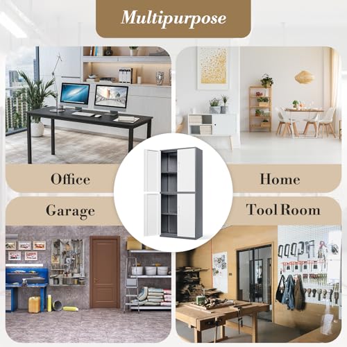 Metal Storage Cabinet with 4 Lock Doors and 4 Adjustable Shelves, 74" Tall Rolling Cabinet L951074
