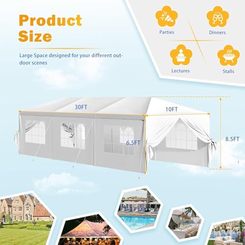 10'x30' Waterproof Party Tent with Removable Sidewalls & 2 Doors L27279