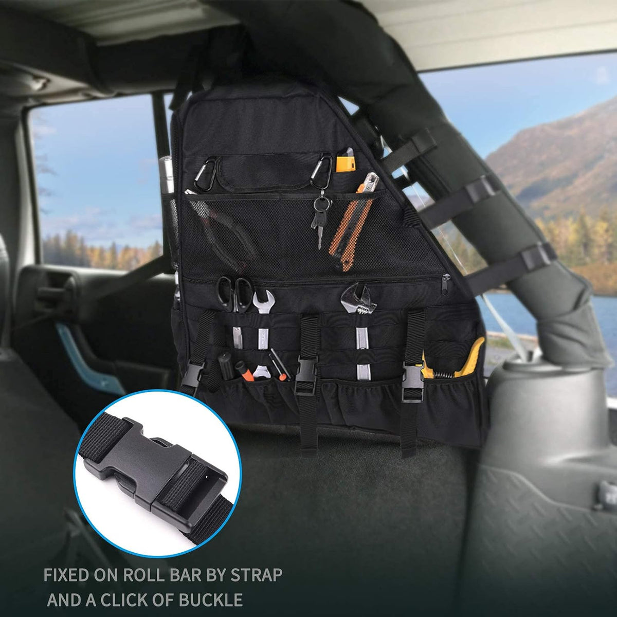 Roll Bar Storage Bag Organizer Cargo Cage with Multi-Pockets Tool Holder Saddlebag S45233