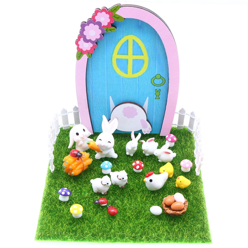 Dollhouse Miniature Easter Rabbit Garden Chick Door T92400