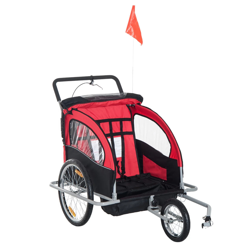 Blue 2-In-1 Double Child Bicycle Cargo Trailer And Jogger H6589