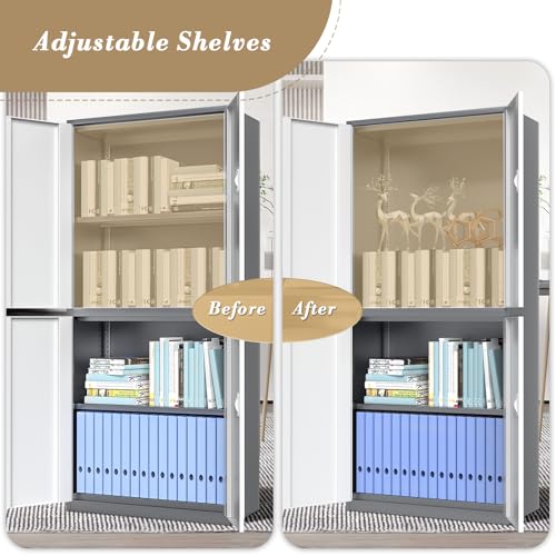 Metal Storage Cabinet with 4 Lock Doors and 4 Adjustable Shelves, 74" Tall Rolling Cabinet L951074
