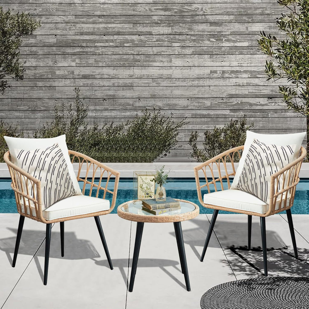 3 Piece Beige Wicker Patio Bistro Set L327133